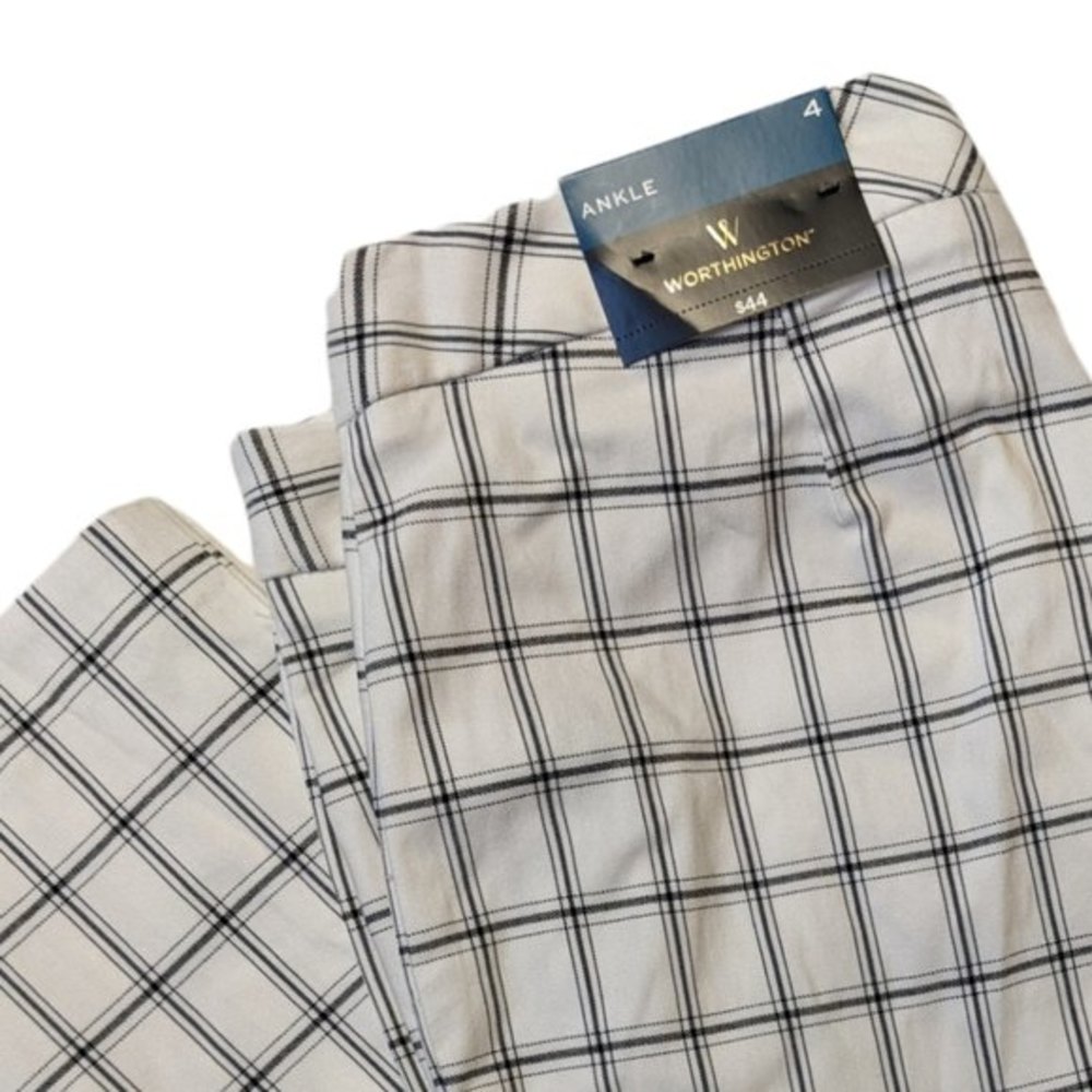 Worthington Women's Ankle Pants Ivory Black Plaid 4